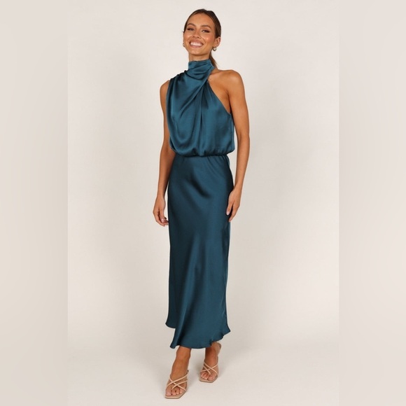 PETAL & PUP ANABELLE HALTER NECK MIDI DRESS - TEAL M B3277 - Picture 1 of 9